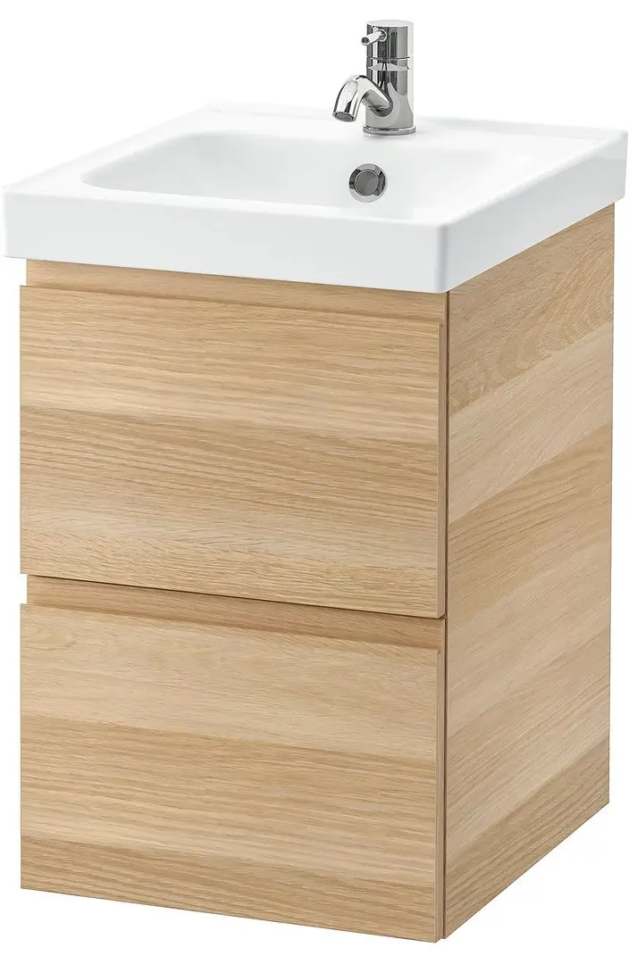 Шкаф под умывальник Ikea Godmorgon/Odensvik 2 ящика/смеситель Pilkån 43x49x64 (Под Беленый Дуб)