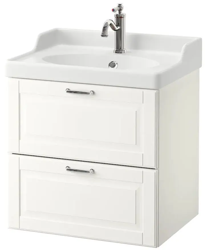 Шкаф под умывальник Ikea Godmorgon/Rattviken 2 ящика/смеситель Hamnskär 62x49x68 (Касжон Белый)