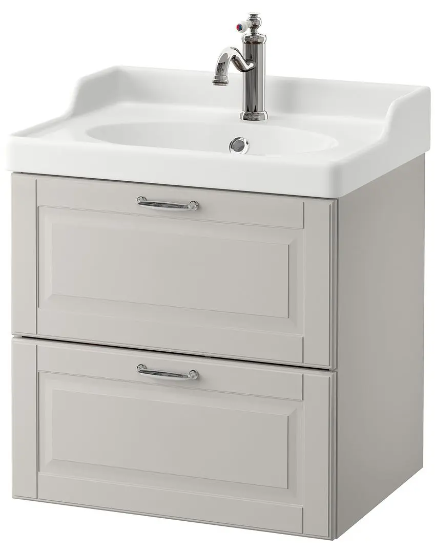 Шкаф под умывальник Ikea Godmorgon/Rattviken 2 ящика/смеситель Hamnskär 62x49x68 (Касжон/Серый)