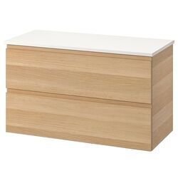 Шкаф под умывальник Ikea Godmorgon/Tolken 2 ящика 102x49x60 (Под Беленый Дуб/Белый)