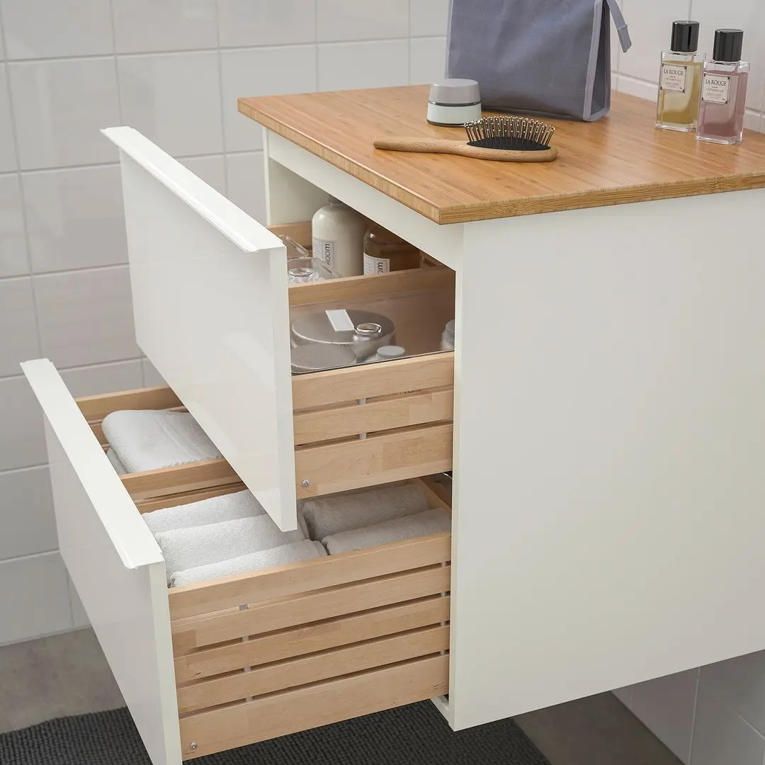Шкаф под умывальник Ikea Godmorgon/Tolken 2 ящика 62x49x60 (Глянцевый Белый/Бамбук) - 3