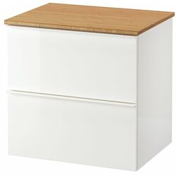 Шкаф под умывальник Ikea Godmorgon/Tolken 2 ящика 62x49x60 (Глянцевый Белый/Бамбук)