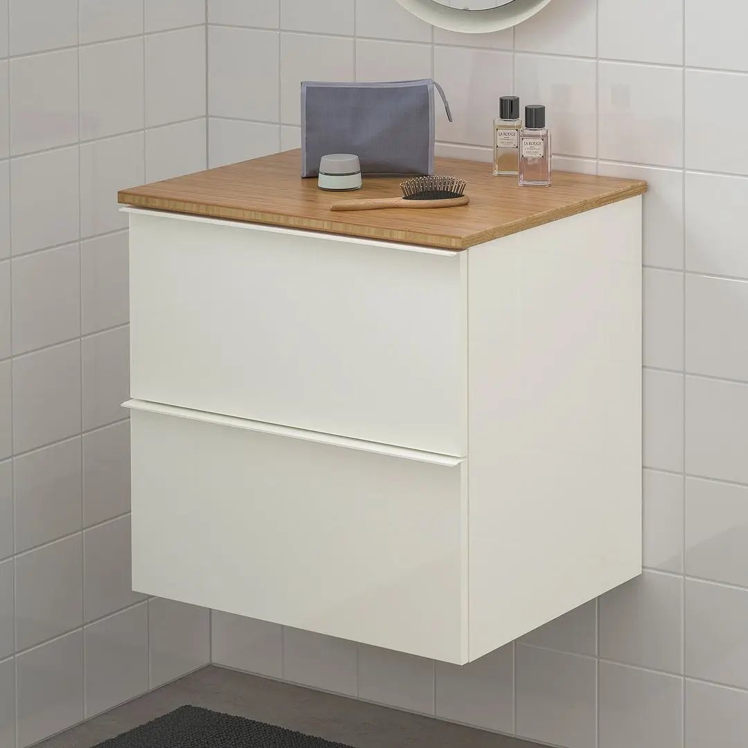 Шкаф под умывальник Ikea Godmorgon/Tolken 2 ящика 62x49x60 (Глянцевый Белый/Бамбук) - 4