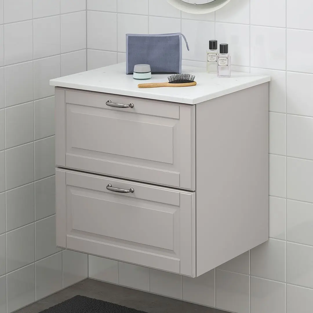 Шкаф под умывальник Ikea Godmorgon/Tolken 2 ящика 62x49x60 (Касжон Серый/Под Мрамором) - 3