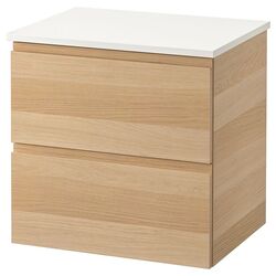 Шкаф под умывальник Ikea Godmorgon/Tolken 2 ящика 62x49x60 (Под Беленый Дуб/Белый)