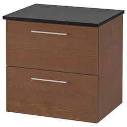 Шкаф под умывальник Ikea Godmorgon/Tolken 2 ящика 62x49x60 (Под Коричневый Мореный Ясень/Антрацит)