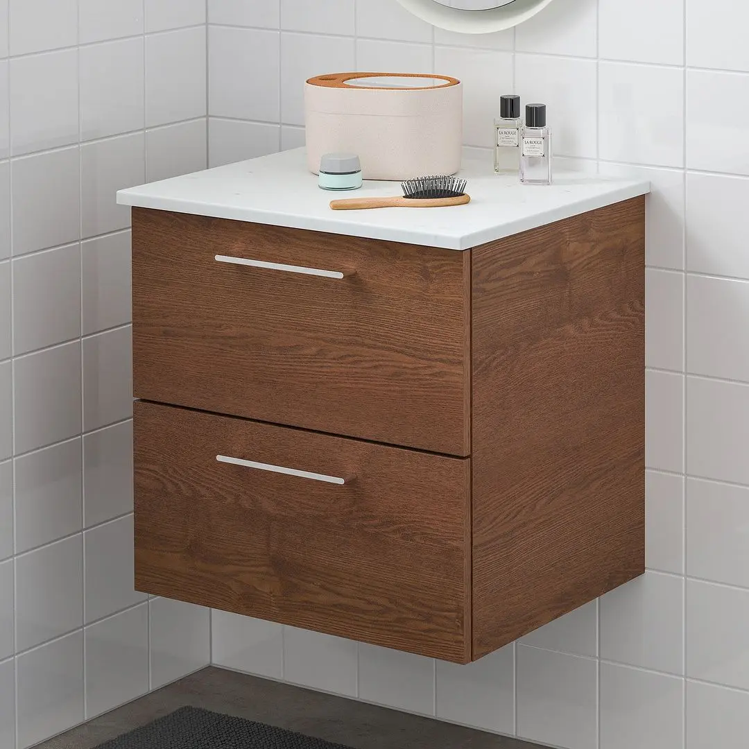 Шкаф под умывальник Ikea Godmorgon/Tolken 2 ящика 62x49x60 (Под Коричневый Мореный Ясень/Под Мрамор) - 3