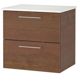 Шкаф под умывальник Ikea Godmorgon/Tolken 2 ящика 62x49x60 (Под Коричневый Мореный Ясень/Под Мрамор)