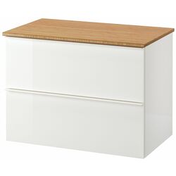 Шкаф под умывальник Ikea Godmorgon/Tolken 2 ящика 82x49x60 (Глянцевый Белый/Бамбук)