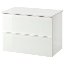 Шкаф под умывальник Ikea Godmorgon/Tolken 2 ящика 82x49x60 (Глянцевый Белый/Под Мрамор)