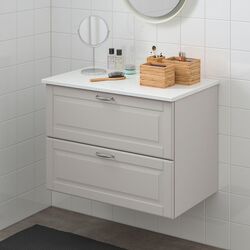 Шкаф под умывальник Ikea Godmorgon/Tolken 2 ящика 82x49x60 (Касжон Серый/Под Мрамором) Thumb