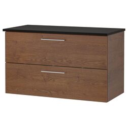 Шкаф под умывальник Ikea Godmorgon/Tolken 2 ящика 82x49x60 (Под Коричневый Мореный Ясень/Антрацит)