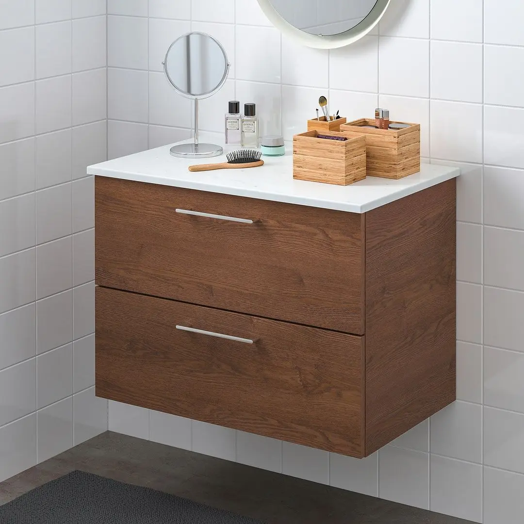 Шкаф под умывальник Ikea Godmorgon/Tolken 2 ящика 82x49x60 (Под Коричневый Мореный Ясень/Под Мрамор) - 3