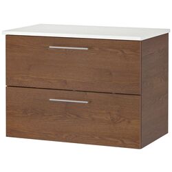 Шкаф под умывальник Ikea Godmorgon/Tolken 2 ящика 82x49x60 (Под Коричневый Мореный Ясень/Под Мрамор)