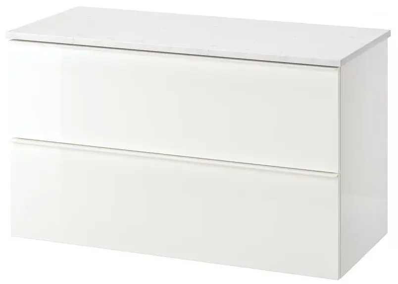 Шкаф под умывальник Ikea Godmorgon/Tolken 2 ящика (Белый Глянец/Под Мрамор)
