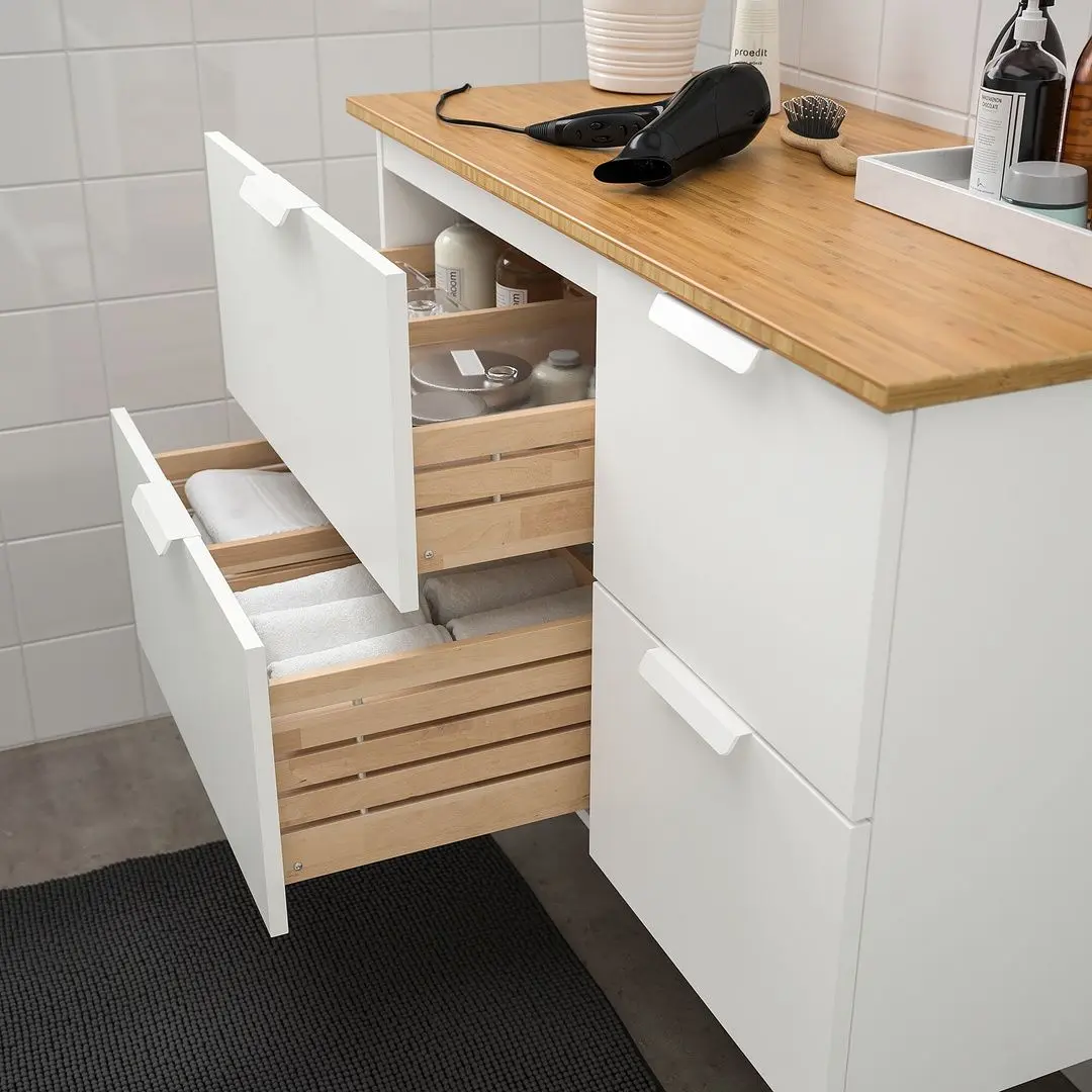 Шкаф под умывальник Ikea Godmorgon/Tolken 4 ящика 102x49x60 (Белый/Бамбук) - 2