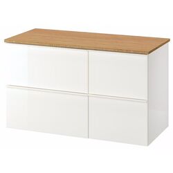 Шкаф под умывальник Ikea Godmorgon/Tolken 4 ящика 102x49x60 (Глянцевый Белый/Бамбук)