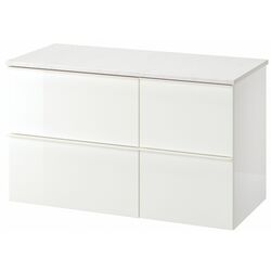 Шкаф под умывальник Ikea Godmorgon/Tolken 4 ящика 102x49x60 (Глянцевый Белый/Под Мрамор)