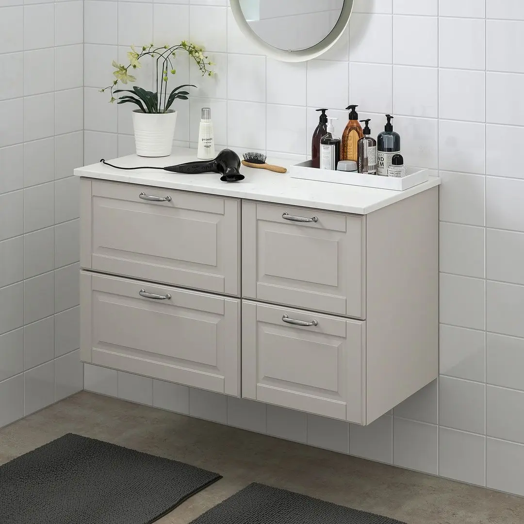 Шкаф под умывальник Ikea Godmorgon/Tolken 4 ящика 102x49x60 (Касжон Серый/Под Мрамором) - 3