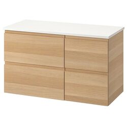 Шкаф под умывальник Ikea Godmorgon/Tolken 4 ящика 102x49x60 (Под Беленый Дуб/Белый)