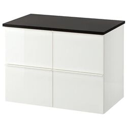 Шкаф под умывальник Ikea Godmorgon/Tolken 4 ящика 82x49x60 (Глянцевый Белый/Антрацит)