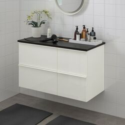 Шкаф под умывальник Ikea Godmorgon/Tolken 4 ящика (Глянцевый Белый/Антрацит) Thumb