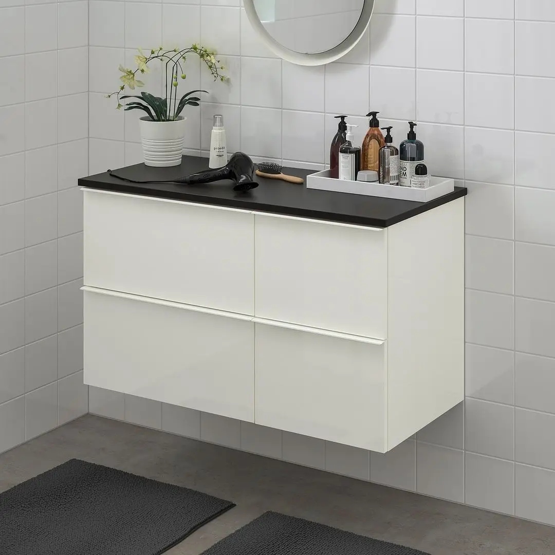 Шкаф под умывальник Ikea Godmorgon/Tolken 4 ящика (Глянцевый Белый/Антрацит) - 3