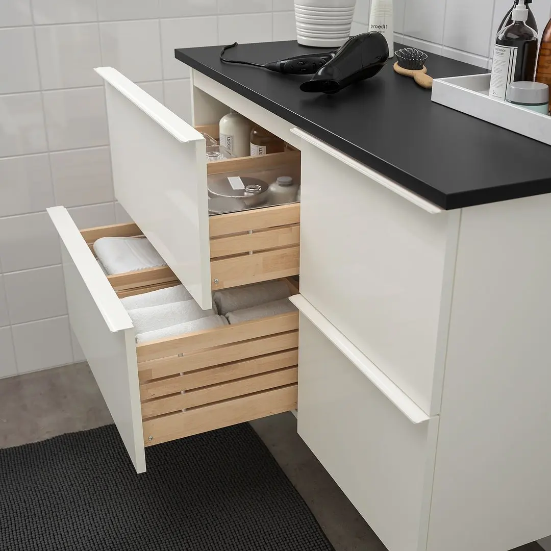 Шкаф под умывальник Ikea Godmorgon/Tolken 4 ящика (Глянцевый Белый/Антрацит) - 2