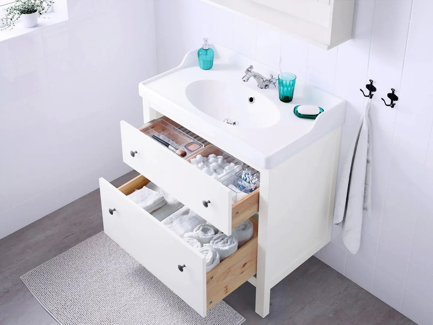 Шкаф под умывальник Ikea Hemnes 2 ящика 80x47x83 (Белый) - 3