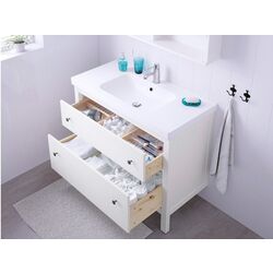 Шкаф под умывальник Ikea Hemnes/Odensvik 2 ящика/1 чаша/смеситель Runskär 103x49x89 (Белый) Thumb