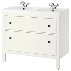 Шкаф под умывальник Ikea Hemnes/Odensvik 2 ящика/2 чаши/смеситель Runskär 103x49x89 (Белый)