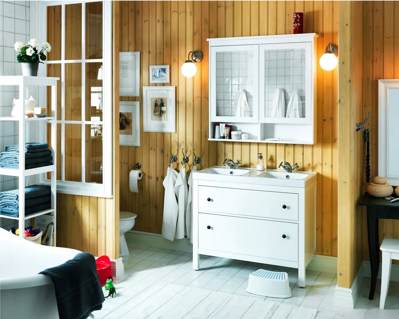 Шкаф под умывальник Ikea Hemnes/Odensvik 2 ящика/2 чаши/смеситель Runskär 103x49x89 (Белый) - 3