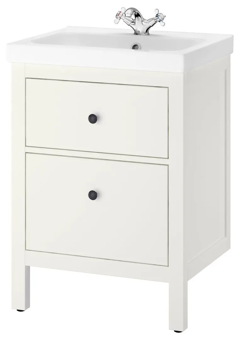 Шкаф под умывальник Ikea Hemnes/Odensvik 2 ящика/смеситель Runskär 63x49x89 (Белый)