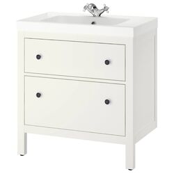 Шкаф под умывальник Ikea Hemnes/Odensvik 2 ящика/смеситель Runskär 83x49x89 (Белый)