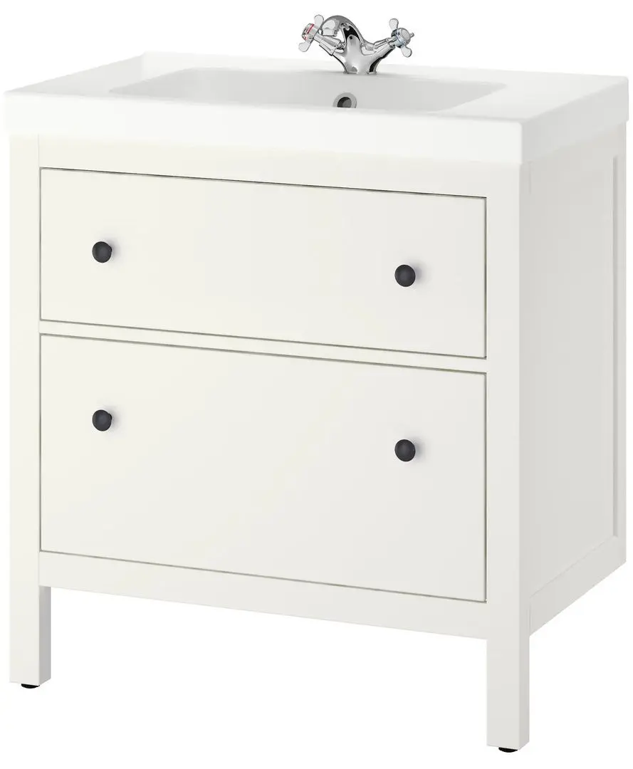 Шкаф под умывальник Ikea Hemnes/Odensvik 2 ящика/смеситель Runskär 83x49x89 (Белый)