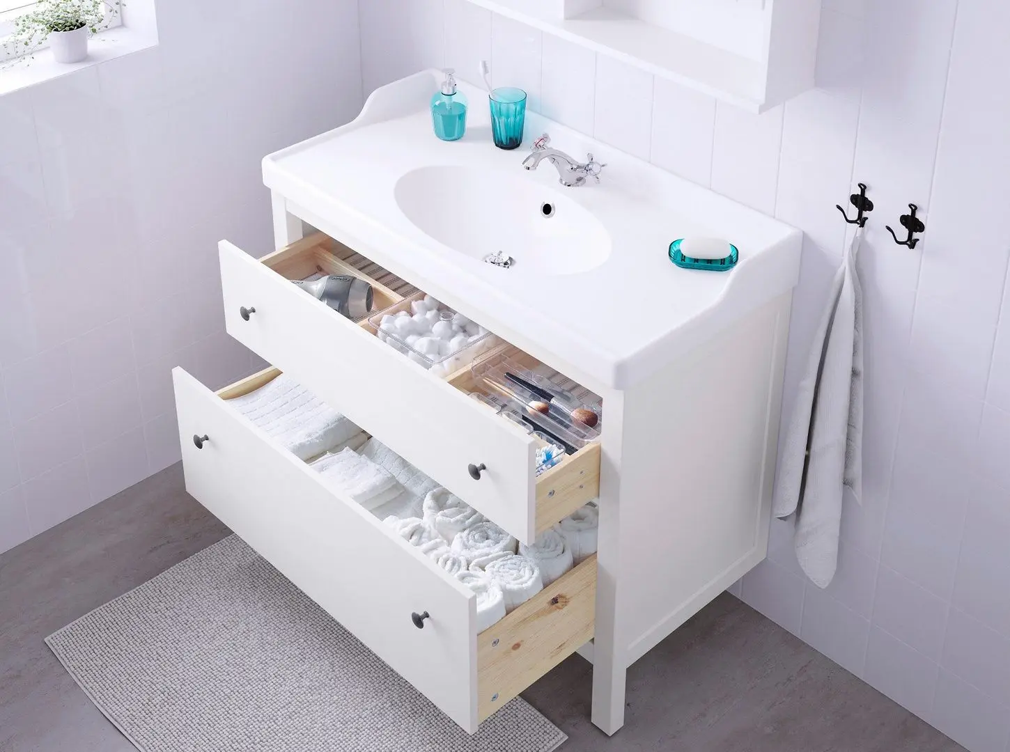 Шкаф под умывальник Ikea Hemnes/Rattviken 2 ящика/смеситель Runskär 102x49x89 (Белый) - 5