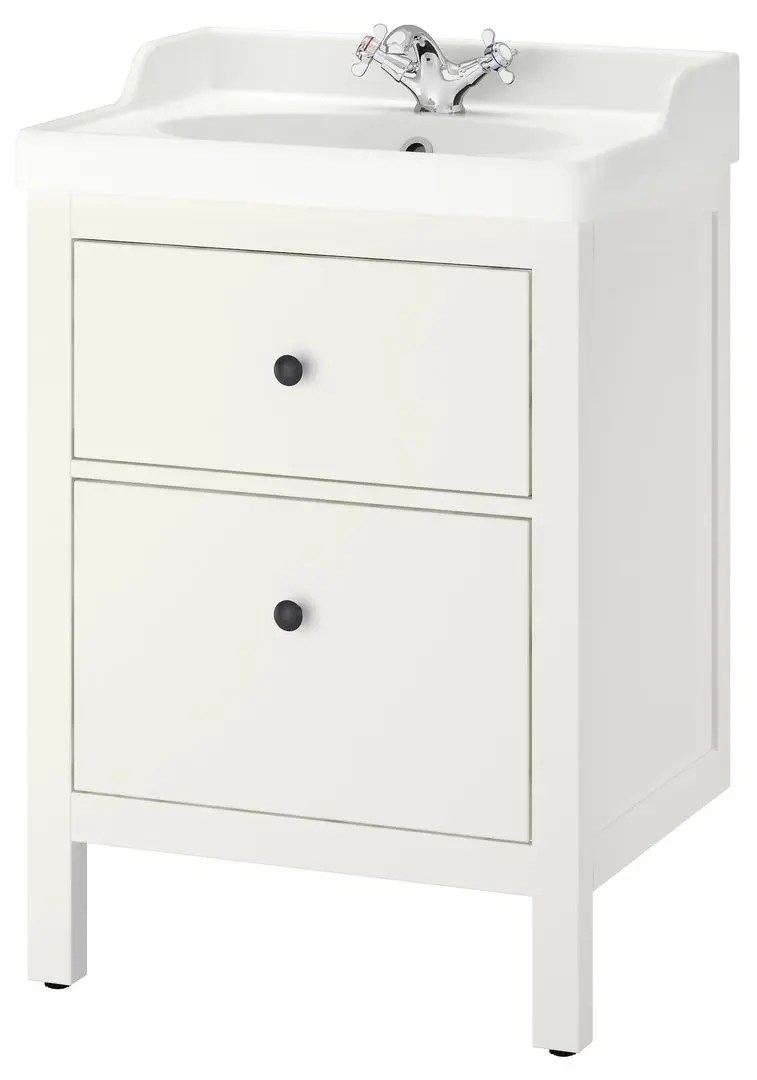 Шкаф под умывальник Ikea Hemnes/Rattviken 2 ящика/смеситель Runskär 62x49x89 (Белый)
