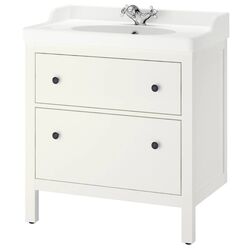 Шкаф под умывальник Ikea Hemnes/Rattviken 2 ящика/смеситель Runskär 82x49x89 (Белый)