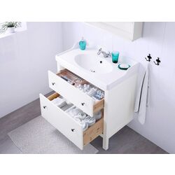 Шкаф под умывальник Ikea Hemnes/Rattviken 2 ящика/смеситель Runskär 82x49x89 (Белый) Thumb