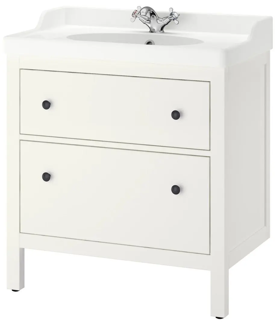 Шкаф под умывальник Ikea Hemnes/Rattviken 2 ящика/смеситель Runskär 82x49x89 (Белый)