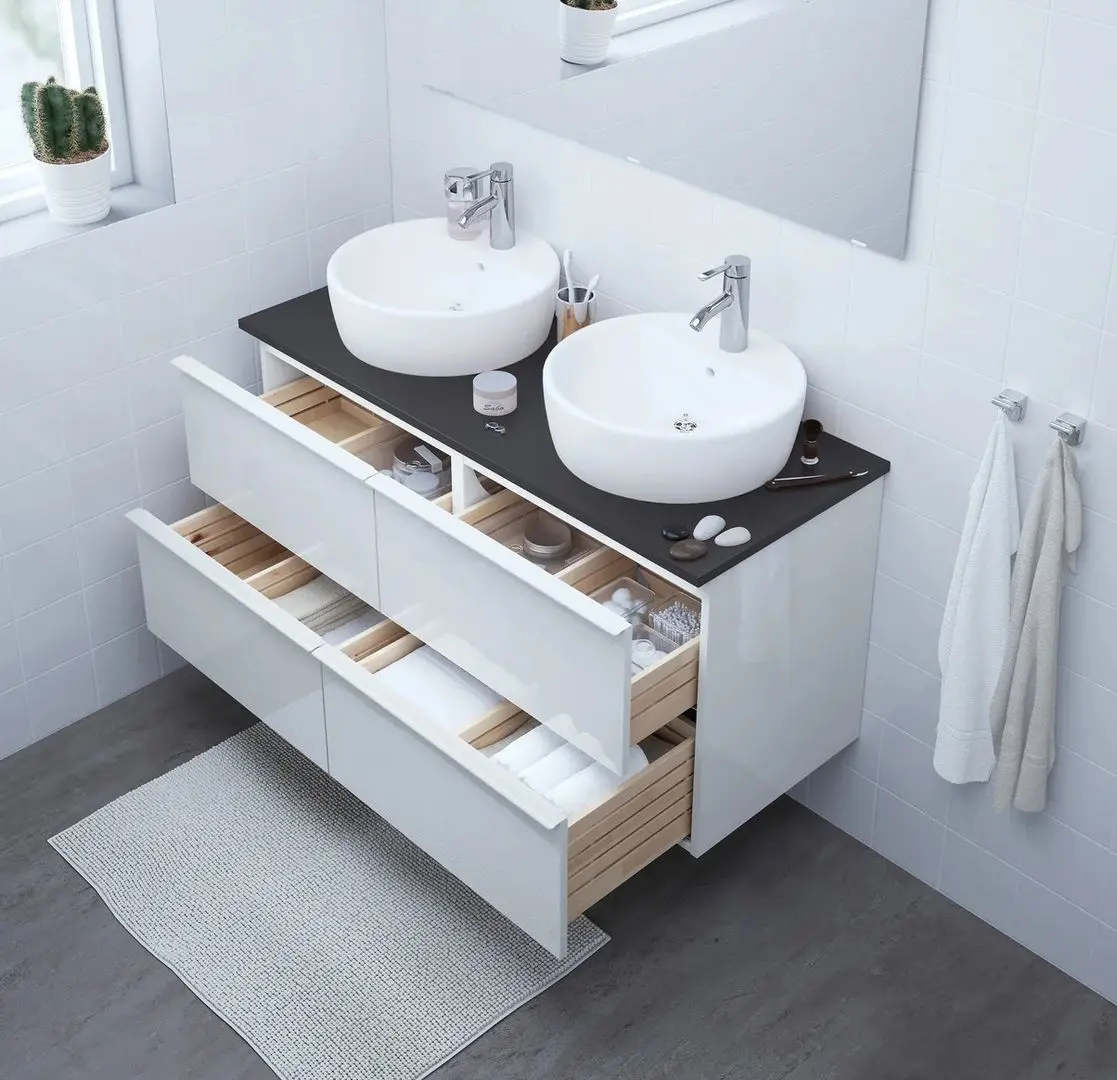 Тумба для умывальника Ikea Godmorgon 4 ящика 120x47 (Глянцевый Белый) - 2