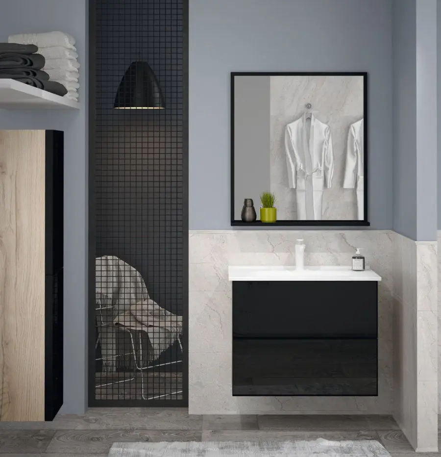 Set dulap cu lavoar Orka Lucca 80 (Legnano/Black Glass) - 2