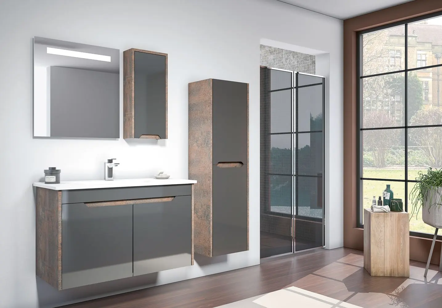 Dulap sub lavoar Orka Lago 100 (Coffee Stone/Anthracite) - 2