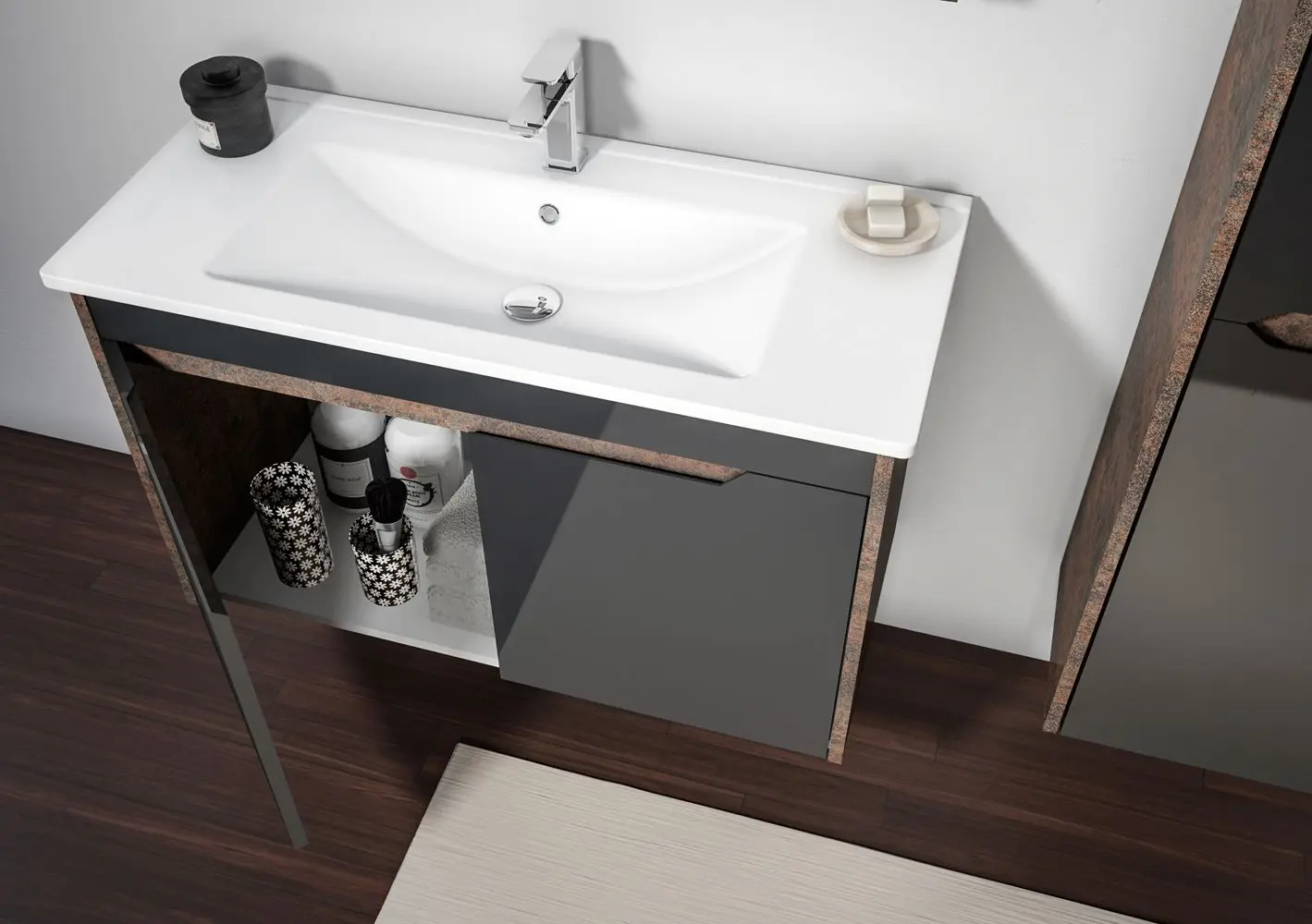 Шкаф под умывальник Orka Lago 85 (Coffee Stone/Anthracite) - 3