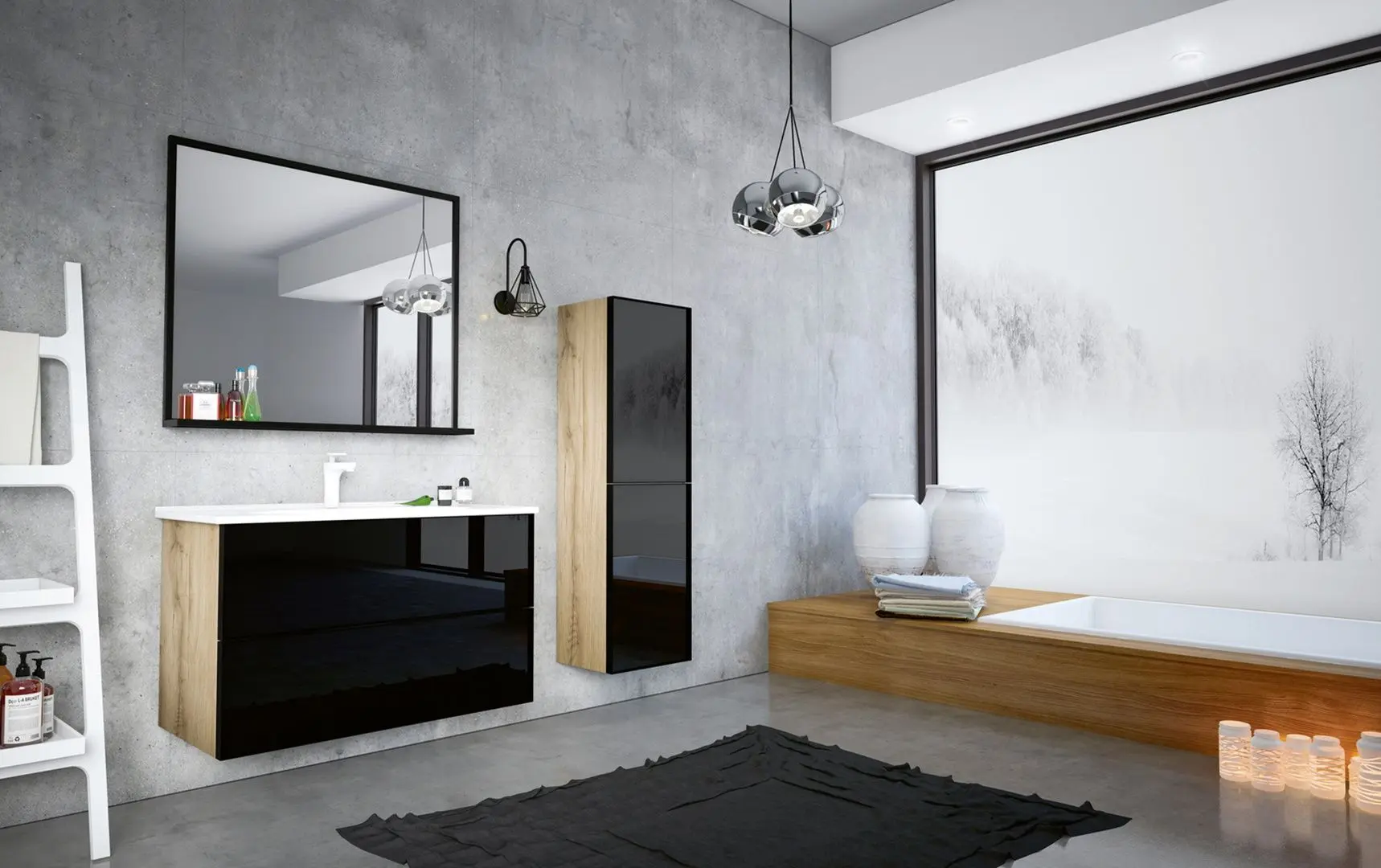 Dulap sub lavoar Orka Lucca 100 (Legnano Blackglass) - 3