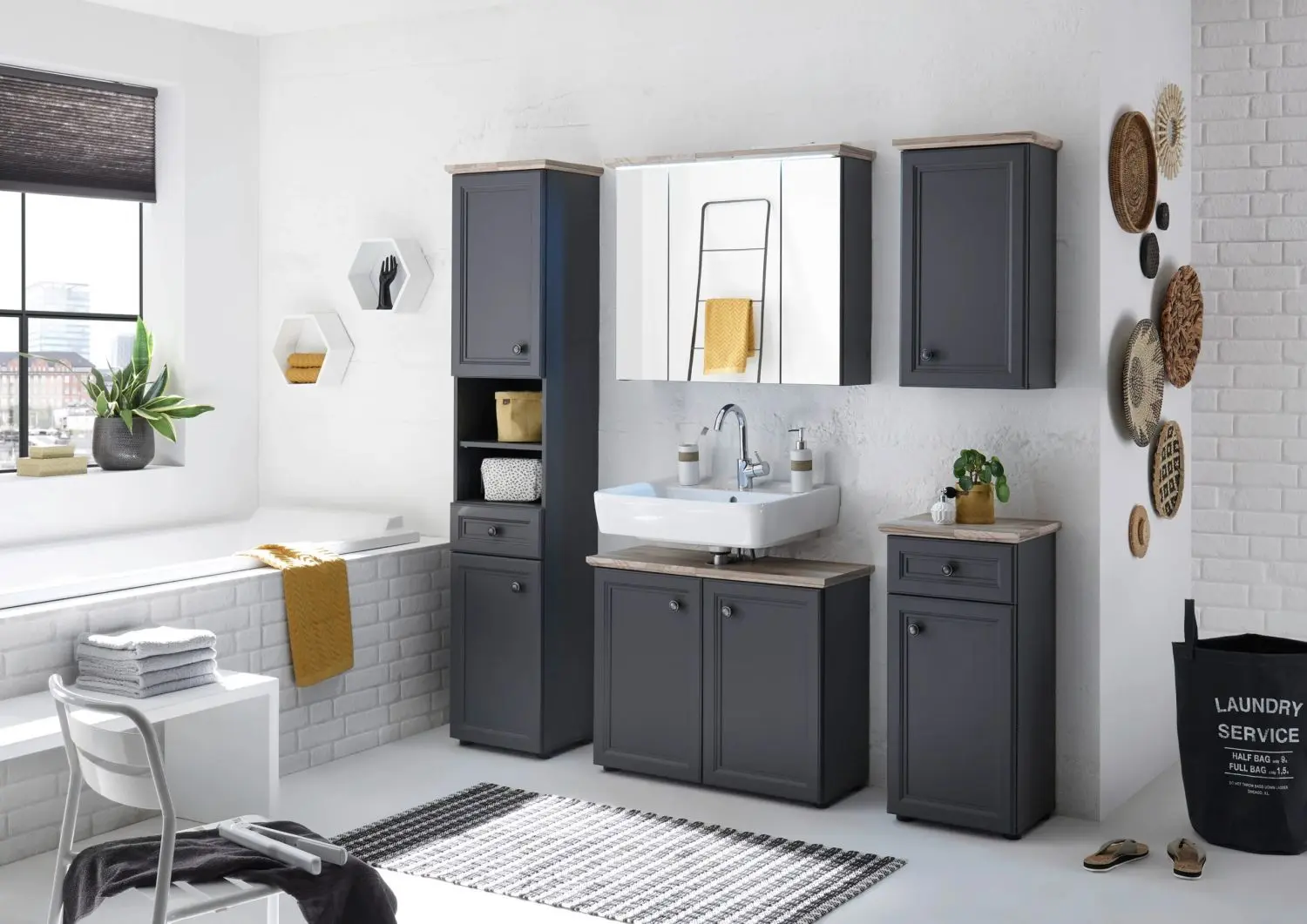 Dulap sub lavoar Tempo Kondela Toskana (Dark Gray/Grandson Oak Gold) - 3