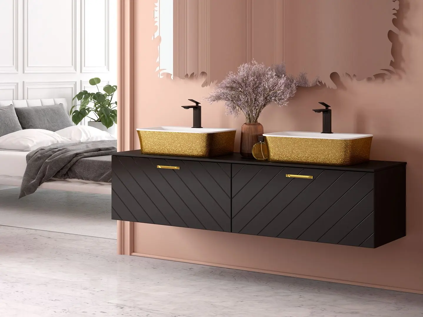 Умывальник Besco Assos S-Line Glam 40 (Graphite/White) - 4