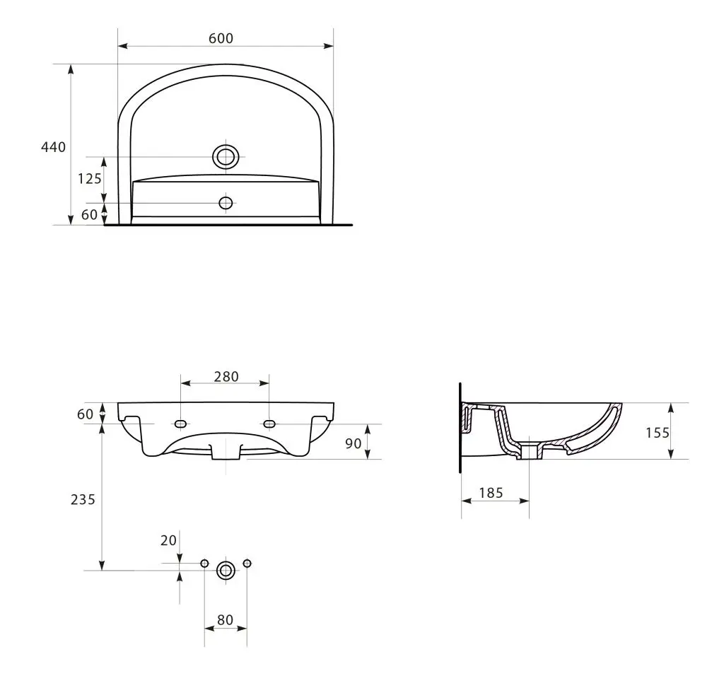 Умывальник Cersanit Arteco 60 (White)