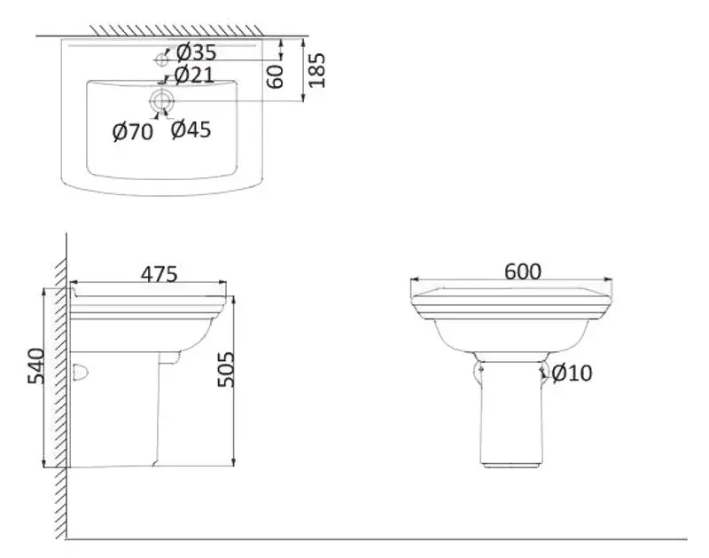 Lavoar cu piedestal Creo Ceramique Orleans OR3000+OR3010 (White) - 2