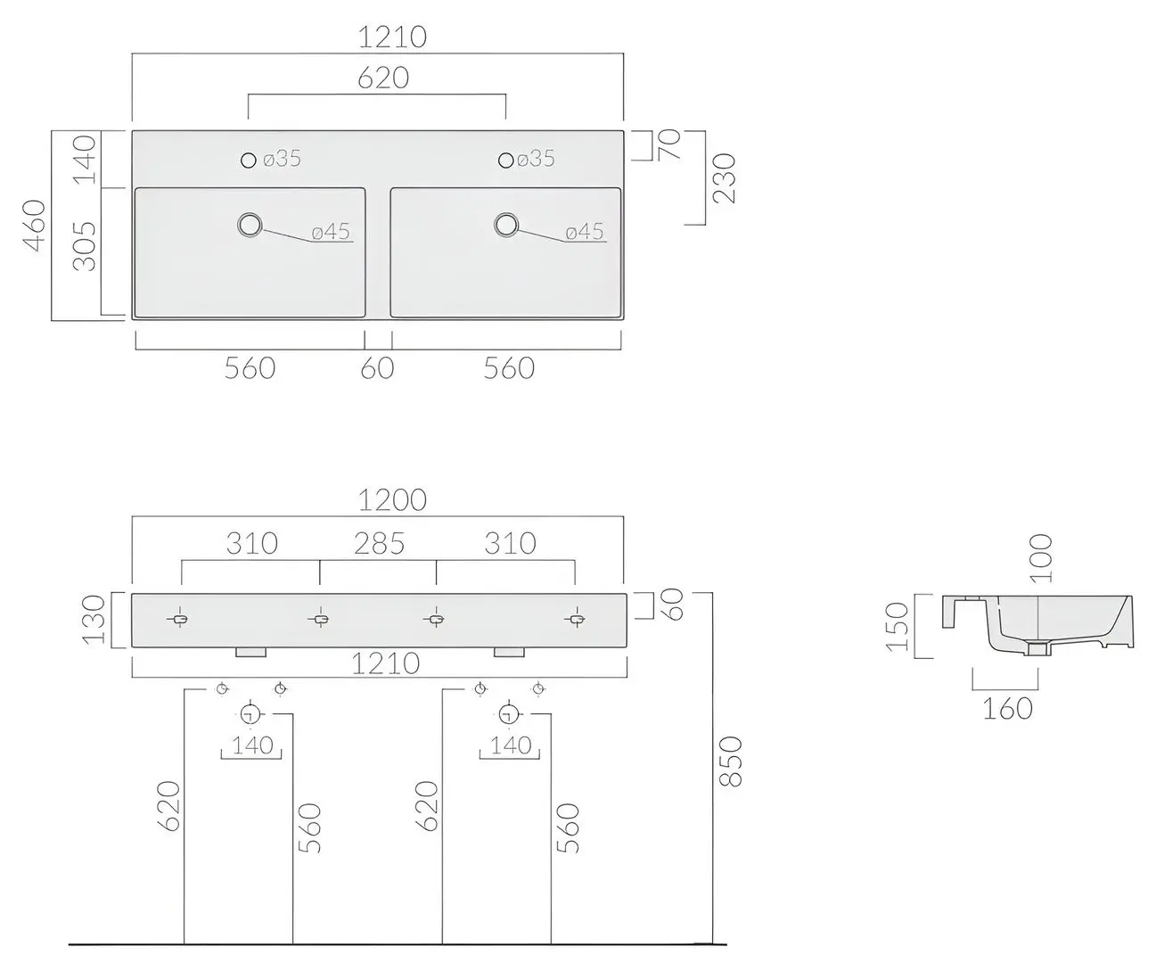 Lavoar Galassia MEG11 Pro 2F 1210x450 (White)
